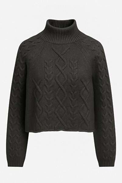 Mixray 6855 Women's Mock Neck Braided Knitwear Sweater Anthracite