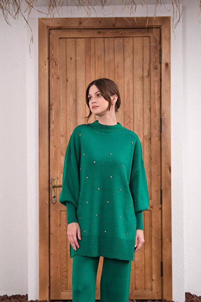 Sea Style طقم تريكو طويل بأكمام بالون مزين باللؤلؤ