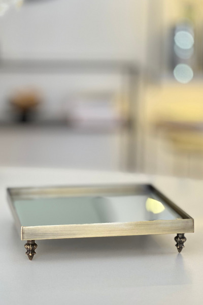 Shura Homeware Antique Pedestal Tray Metal Antique, Bronze Mirrored Decorative Presentation Tray 30X30 cm
