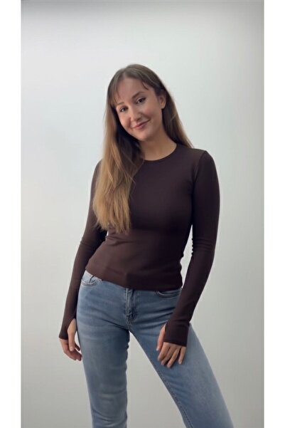 IDL COLLECTION قميص نسائي من قماش المودال برقبة دائرية وأكمام طويلة مع رباط ل...