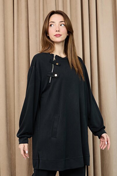 Puane Women's Collar Zipper Detailed Suit -14406Tks - Black