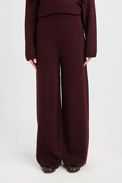 DeFacto Regular Fit Elastic Waist Knitwear Burgundy Women's Trousers D7511Ax/Br171