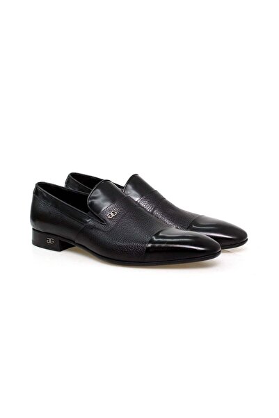 FRANCO CALVANI Black Color Laceless Genuine Leather Men's Shoes