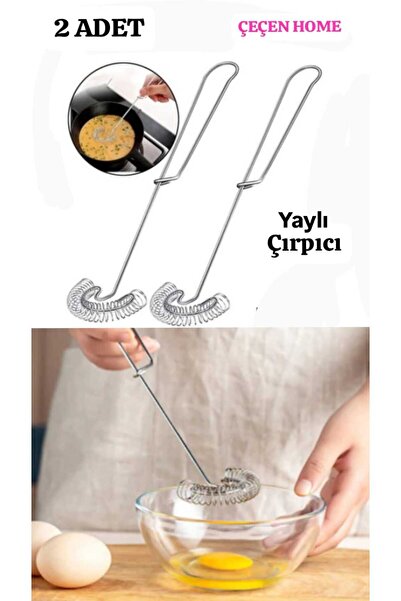 ÇEÇEN HOME 2 Pieces Spring-Loaded Whisk Metal Egg Beater Omelette Whisk (12cm)