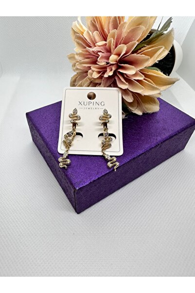 XUPING JEWELRY أقراط فولاذية متدلية على شكل ثعبان مرصعة بحجر الزركون