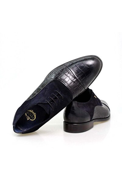 FRANCO CALVANI Dark Blue Color Lace-Up Genuine Leather Men's Shoes