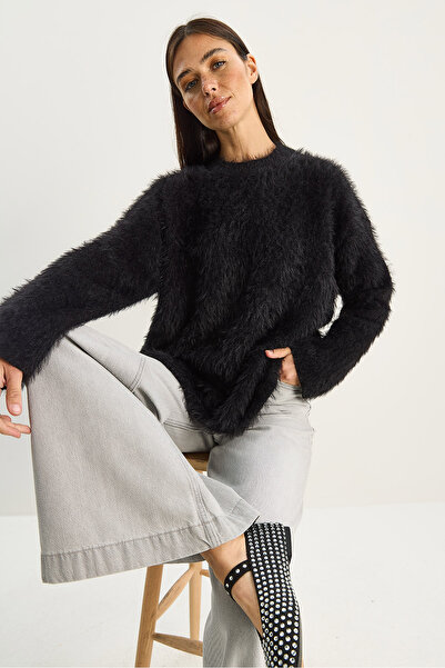 Bianco Lucci Women's Soft Textured Beard Knitwear Sweater W25503 60283748