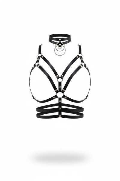 Angels Passion Set choker cu centură neagră pentru femei, cu detaliu inel O, ...