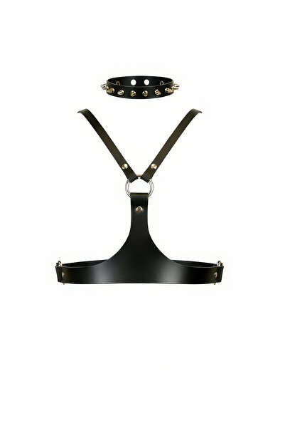 Angels Passion Set de choker cu curea pentru femei, negru, cu lanț pentru cor...