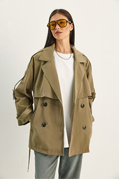 Bianco Lucci Women's Aller Detailed Belted Pocketed Lined Trench Coat 2019 60283605