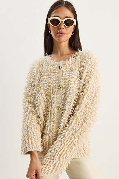 Bianco Lucci Women's Oversized Fringed Knitwear Cardigan 9062 60283750