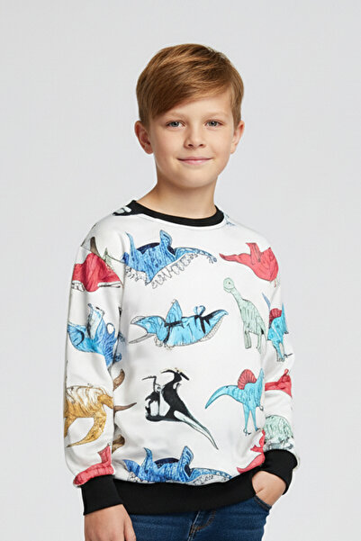 FYK KİDS Crew Neck Dinosaur Patterned Boys' Sweatshirt