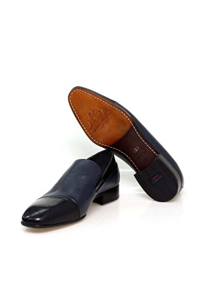 FRANCO CALVANI Dark Blue Color Laceless Genuine Leather Men's Shoes