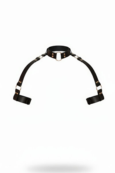 Angels Passion Curea neagră pentru femei, cu detaliu inel O, cu nituri, acces...