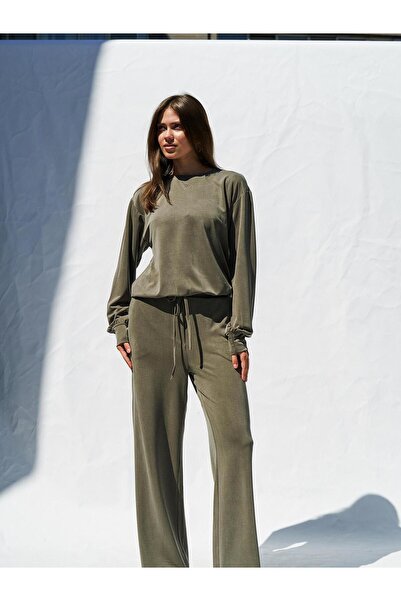 Coral Flowy Tracksuit Set Khaki