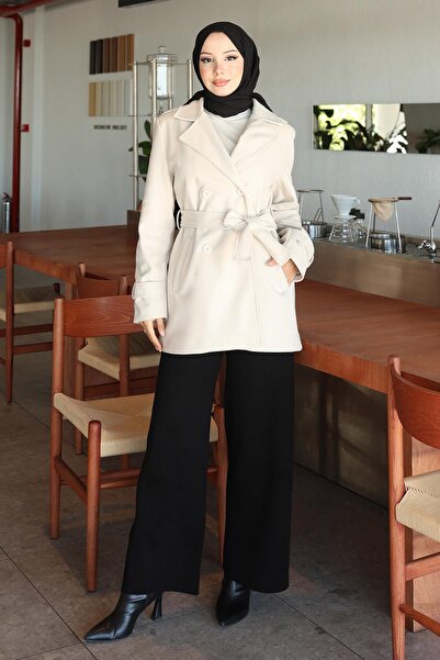 Modamihram Παλτό με λεπτομέρεια με κουμπιά και καστανόχρωμο μπεζ 19274