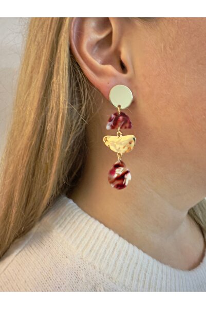 Snartun Burgundy Marble Patterned Gold Form Earrings – Artistic Sparkle | Special Boxed