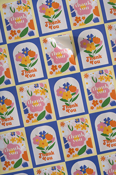 Miligram Paper 100 قطعة ملصق شكرًا لك مزين بالزهور -02