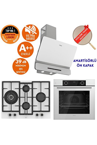 Ferre FryArt&FlowArt ONE Sessiz Davlumbaz Beyaz Cam Ankastre Set ( D081-SA + ...