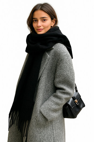 CapZone Women's Soft Tassel Scarf |   Thick Winter Soft Shawl Black