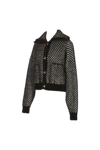 Qoolest Women's Contrast Knit Faux Fur Bomber Knitwear Jacket