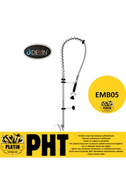Derin Kitchen Faucet Industrial, Flexible Spring Faucet Emb05