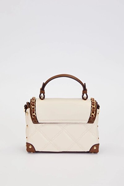 Levidor Quilted Embroidery, Chain Knitting and Metal Staple Detail Small Size Women's Hand and Shoulder Bag Lv930580