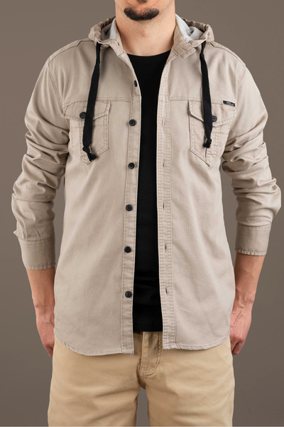 bombe Men's Slim Fit Hooded Denim Shirt