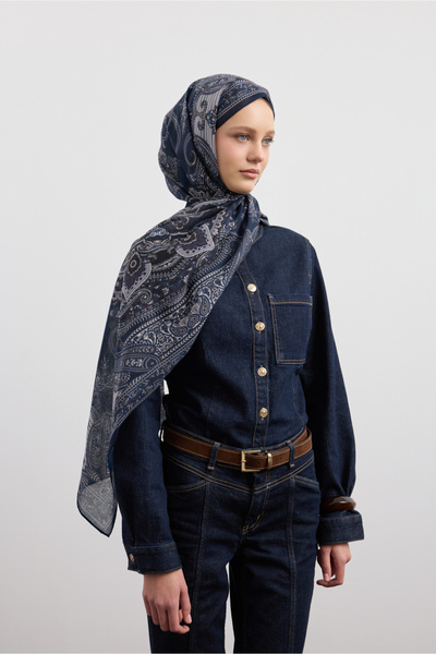 Qef Cotton Shawl Shadow Navy Blue