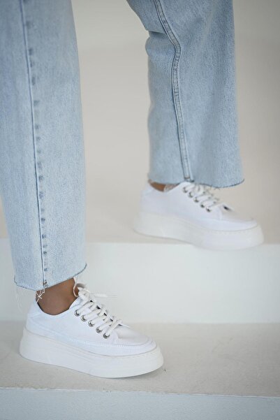 Parponi Lefkoşa women's white linen thick sole sports shoes