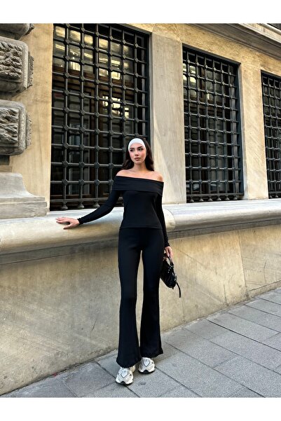 New Now Madonna Collar Blouse Flared Leg Camisole Set