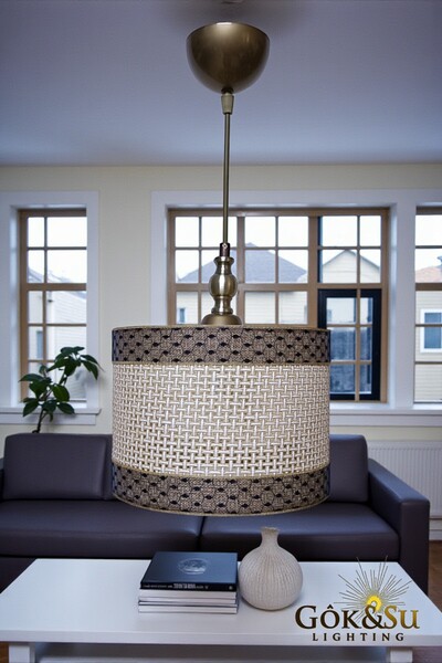 Göksu Lighting Kontrast Dokulu Silindir - Modern Rustik Hasır Örgü Sarkıt Avize