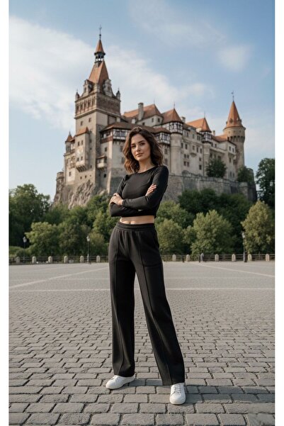 LACKH بنطلون رياضي أسود مطبوع من الأمام، مريح عند الارتداء، مرن، يمنع تراكم ا...