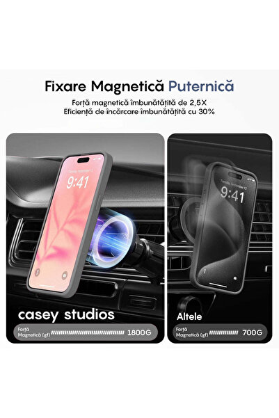 Casey Studios Husa Magsafe iPhone 15, Slim, Incarcare Wireless, Margini Ridicate, Light Grey