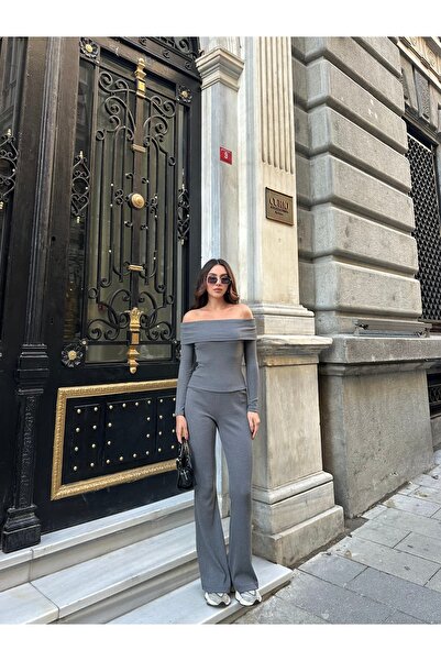 New Now Madonna Collar Blouse Flared Leg Camisole Set