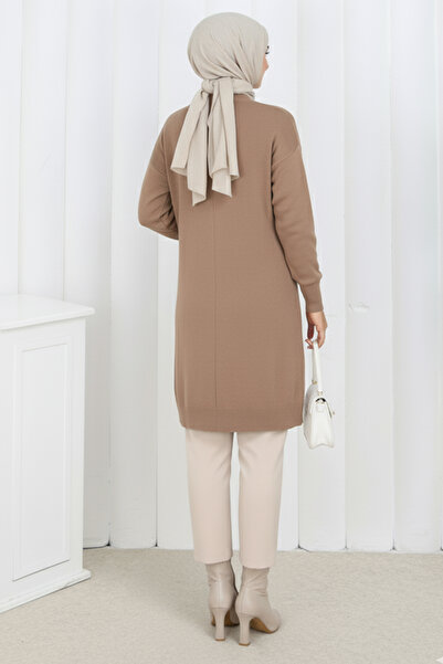 benguen Patterned Long Mercerized Cardigan N3198 Camel