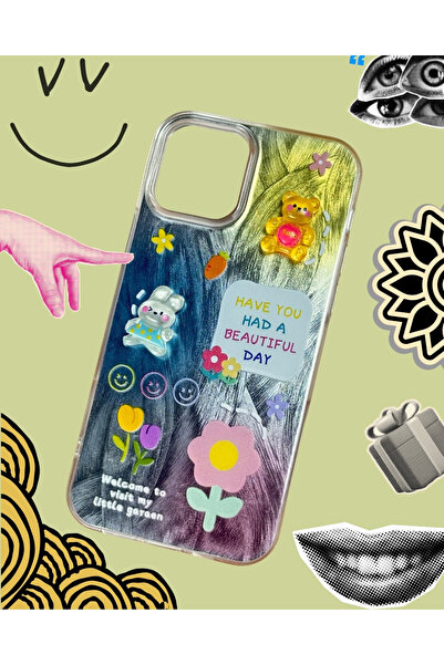 Enes Elektronik حافظة متوافقة مع آيفون 13 بتصميم دب لطيف وأرنب ووردة