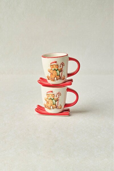 Karaca New Year Yılbaşı Sevimli Kurabiye Adam 2 Kişilik Kahve Fincan Takımı 80 ml