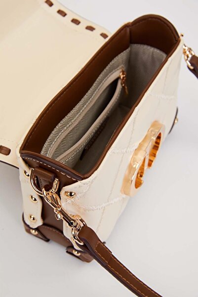 Levidor Quilted Embroidery, Chain Knitting and Metal Staple Detail Small Size Women's Hand and Shoulder Bag Lv930580