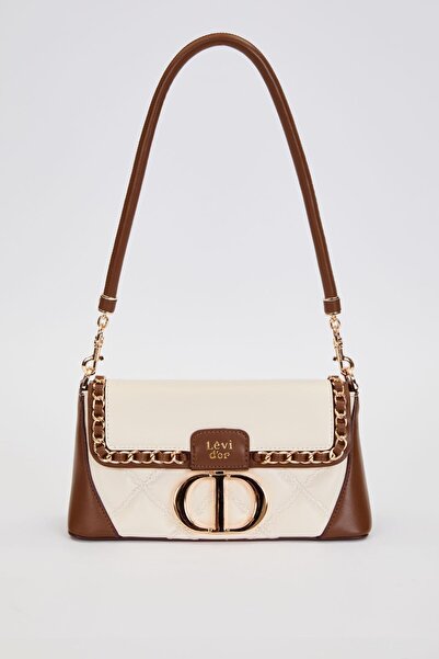 Levidor Quilted Embroidery and Chain Knit Detailed Double Strap Medium Size Women's Shoulder Bag Lv930583