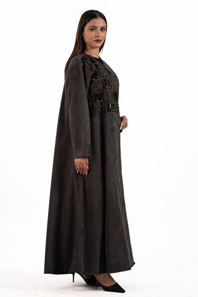 Hasnaa Abaya Abeer Suede Abaya in Olive Green