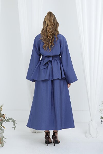 Loreen Women's Luna Belted Minimal Skirt Set -20682Tks - Indigo