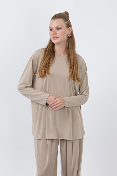 Loreen Women's Oversized Viscose Relax Set-20663Tks - Beige