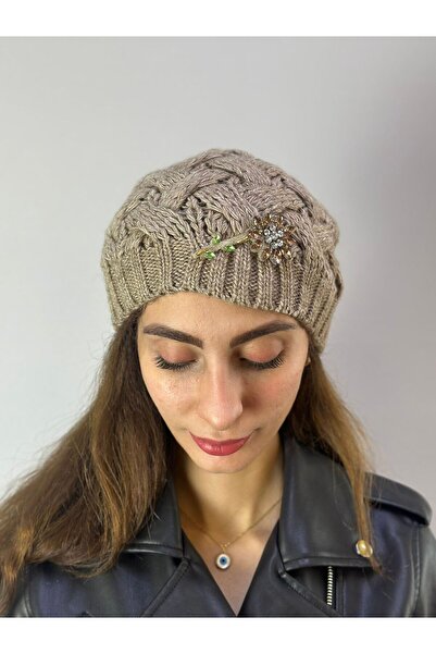 Gönülden Tasarım Hand Knitted Stone-Broken Flower Women's Beanie