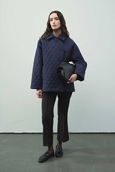 Hooopstore Καπιτονέ παλτό με κουμπιά σε μπλε ναυτικό χρώμα