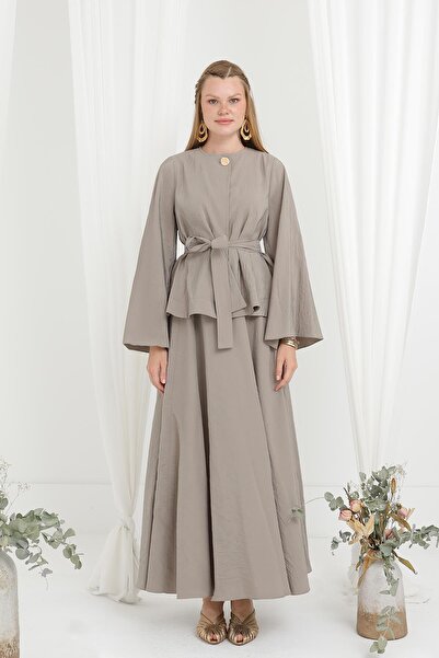 Loreen Women's Belted Jacket Two-Piece Set -20685Tks - Khaki