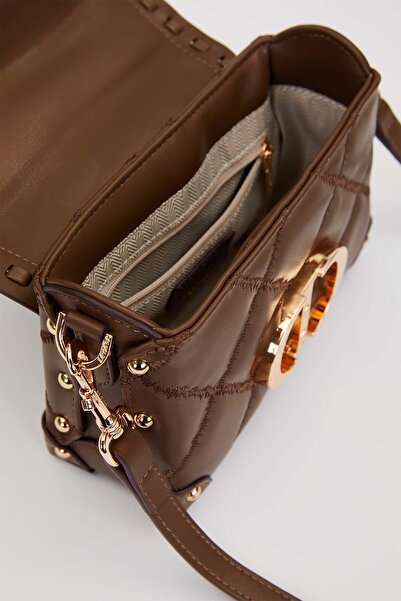 Levidor Quilted Embroidery, Chain Knitting and Metal Staple Detail Small Size Women's Hand and Shoulder Bag Lv930580