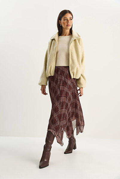 Bianco Lucci Women's Plaid Patterned Wrinkled Effect Lined Midi Chiffon Skirt De251105 60283760