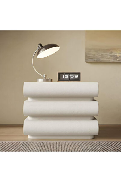 eR D L Bedside table with 3 drawers made of solid wood for the bedroom, -leather, 50x40x50 cm,