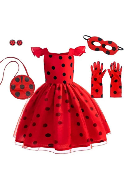 SOLLUXE Rochie Miraculous Ladybug cu accesorii pentru fetite, costumatie joc de rol Buburuza, 110 cm